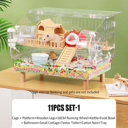 Transparent Hamster Cage Acrylic Hamster Habitat House Breathable Rabbit Chinchilla Guinea Pig Cage Small Animal Breeding Box