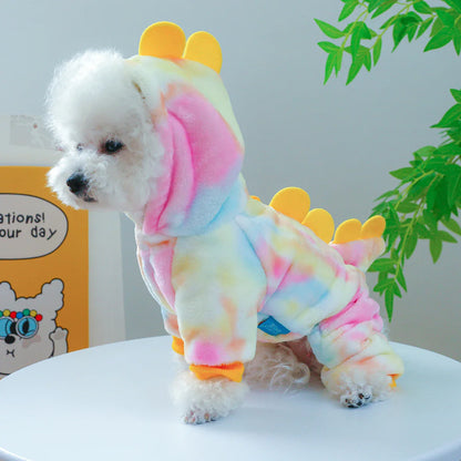 1PC Pet Apparel Dog Autumn and Winter Thickened Warm and Colorful Dinosaur Four Legged Coat Transformation For Small Medium Dogs