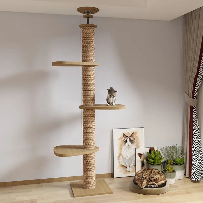 Cats Tree Floor Solid Wooden Pets Furniture Climbing Multifunction Kitten Trees Tower Adjustable Multilayer Cat Climbing Frame