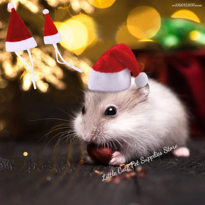 Hamster Guinea Pig Christmas Cap Costume Mini Small Pet Red Hat Xmas Headwear Pet Outfits for Chinchilla Rabbit Hedgehog