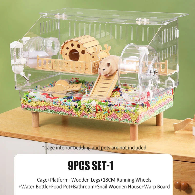 Transparent Hamster Cage Acrylic Hamster Habitat House Breathable Rabbit Chinchilla Guinea Pig Cage Small Animal Breeding Box