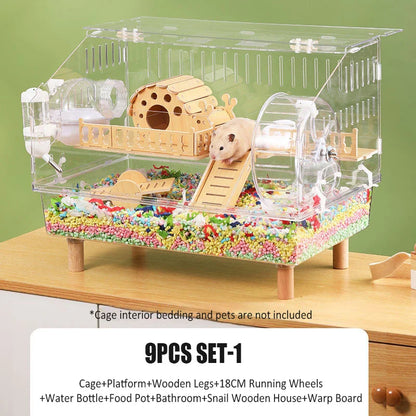 Transparent Hamster Cage Acrylic Hamster Habitat House Breathable Rabbit Chinchilla Guinea Pig Cage Small Animal Breeding Box