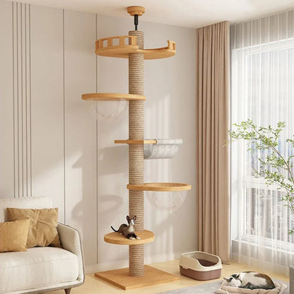 Cats Tree Floor Solid Wooden Pets Furniture Climbing Multifunction Kitten Trees Tower Adjustable Multilayer Cat Climbing Frame