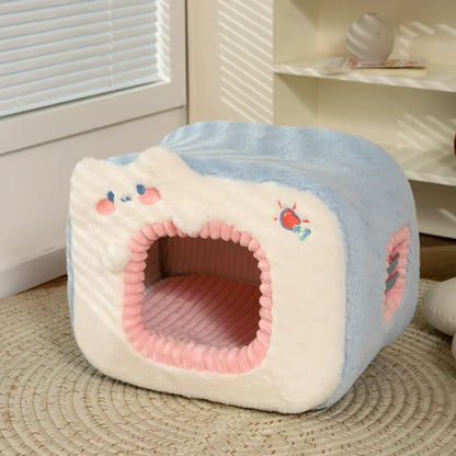 HOOPET Cute Cat Bed Warm Pet House Kitten Cave Cushion Comfort Cat House Tent Puppy Nest Small Dog Mat Supplies Bed for Cats