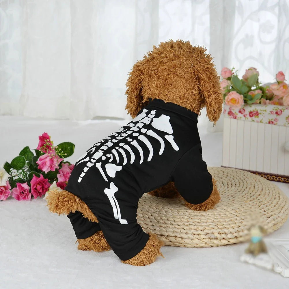 Funny Skeleton Dog Costumes Pet Jumpsuit Halloween Clothes Apparel for Puppy Small Medium Dogs Cat Puppies Holiday Apparel