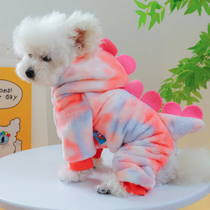 1PC Pet Apparel Dog Autumn and Winter Thickened Warm and Colorful Dinosaur Four Legged Coat Transformation For Small Medium Dogs