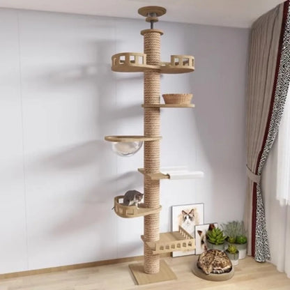 Cat Supplies Wooden Cats Tree House Cat Toys Kitten Climbing Scratching Tower Multifunction Pet Furniture Cat Climbing Frame