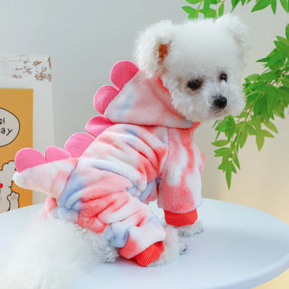 1PC Pet Apparel Dog Autumn and Winter Thickened Warm and Colorful Dinosaur Four Legged Coat Transformation For Small Medium Dogs